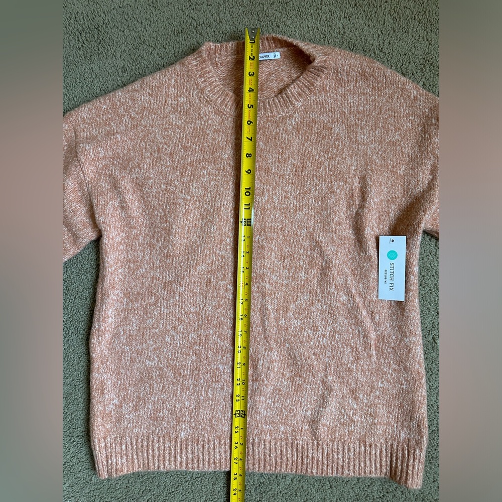 NWT Pink Clover Size L Peach Orange Color Knit Pullover Crewneck Sweater - Picture 3 of 10